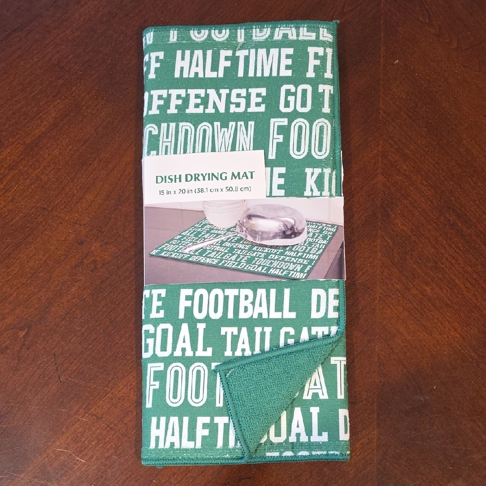 (J25) Football-Themed Green Dish Drying Mat